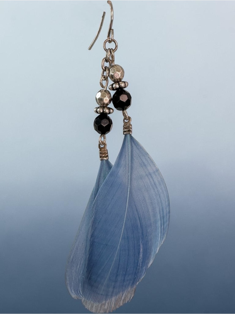 Light Blue Feather Drop Earrings - SKU E
